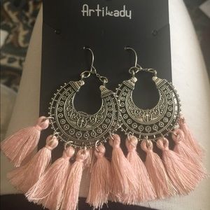 New Pink Boho Fan Shaped Tassel Earrings!